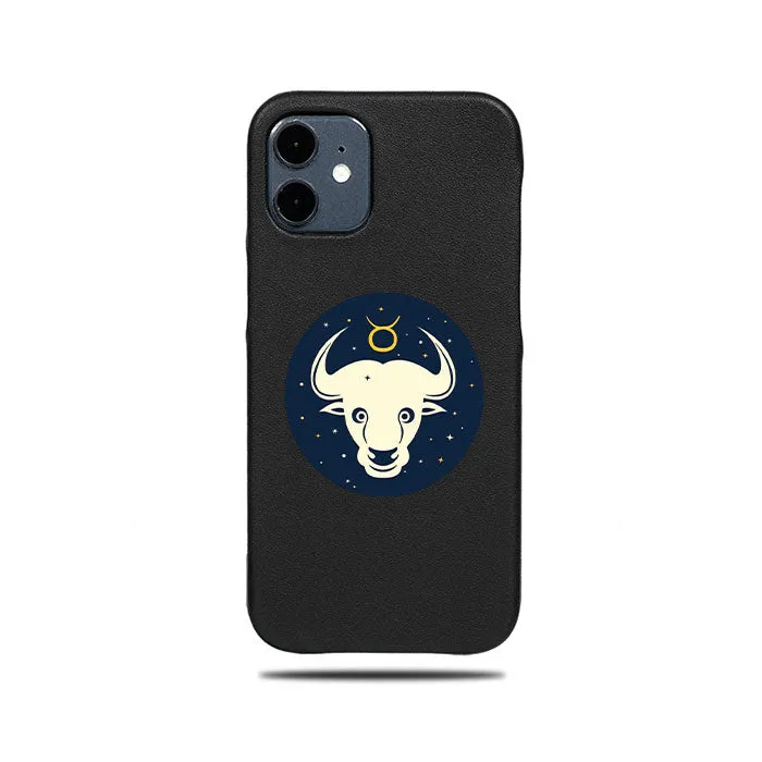 Personalized Taurus iPhone 12 mini Black Leather Case