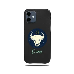 Personalized Taurus iPhone 12 mini Black Leather Case Personalized Taurus iPhone 12 mini Black Leather Case