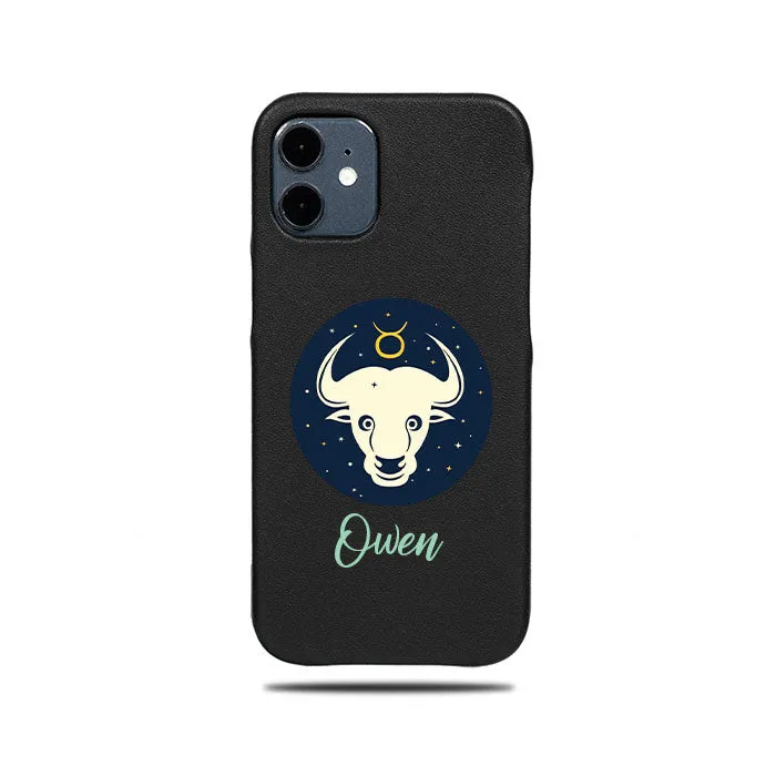 Personalized Taurus iPhone 12 mini Black Leather Case