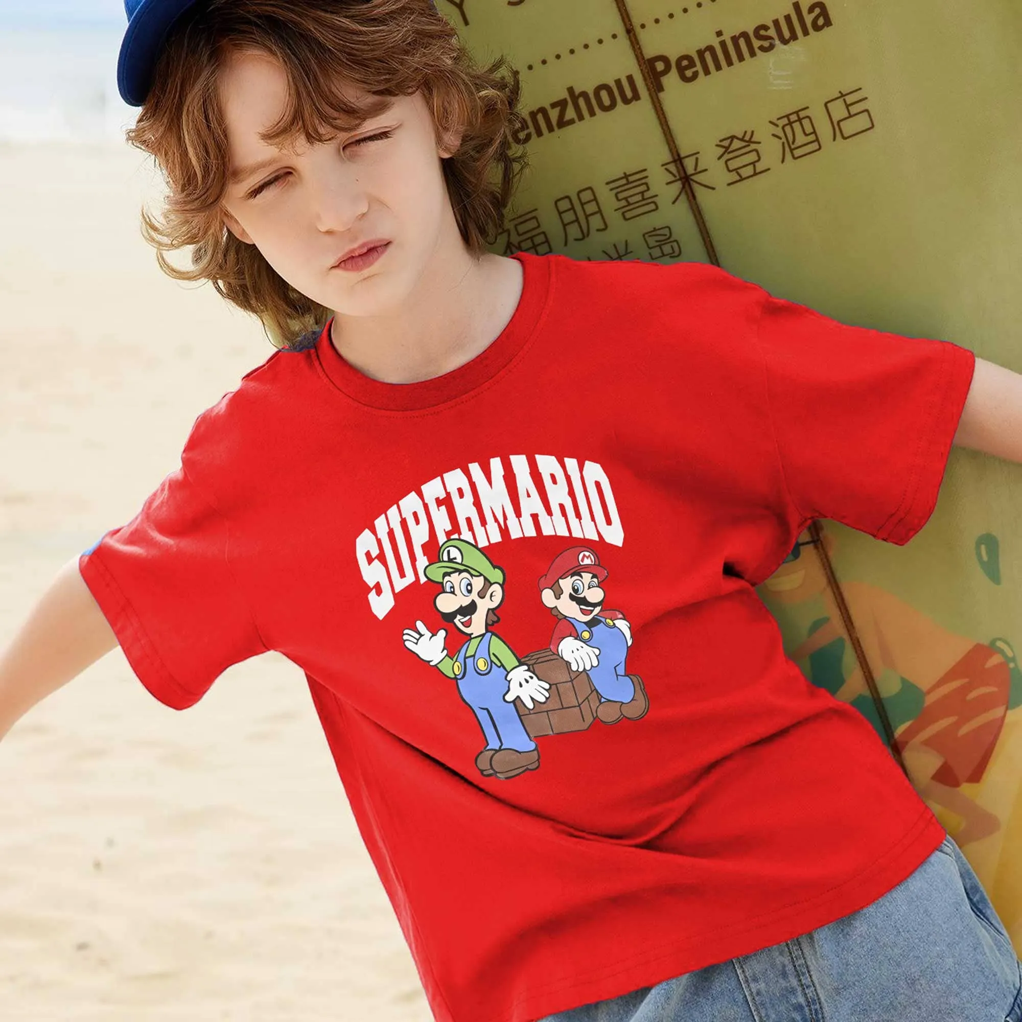Polo Republica Boy's Superhero Super Mario Printed Tee Shirt