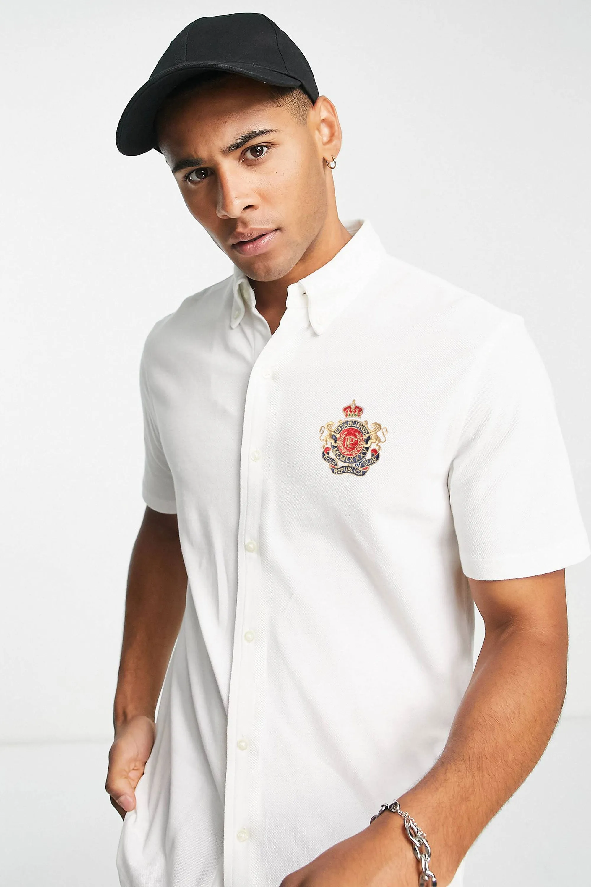 Polo Republica Men's Crest Embroidered Pique Casual Shirt
