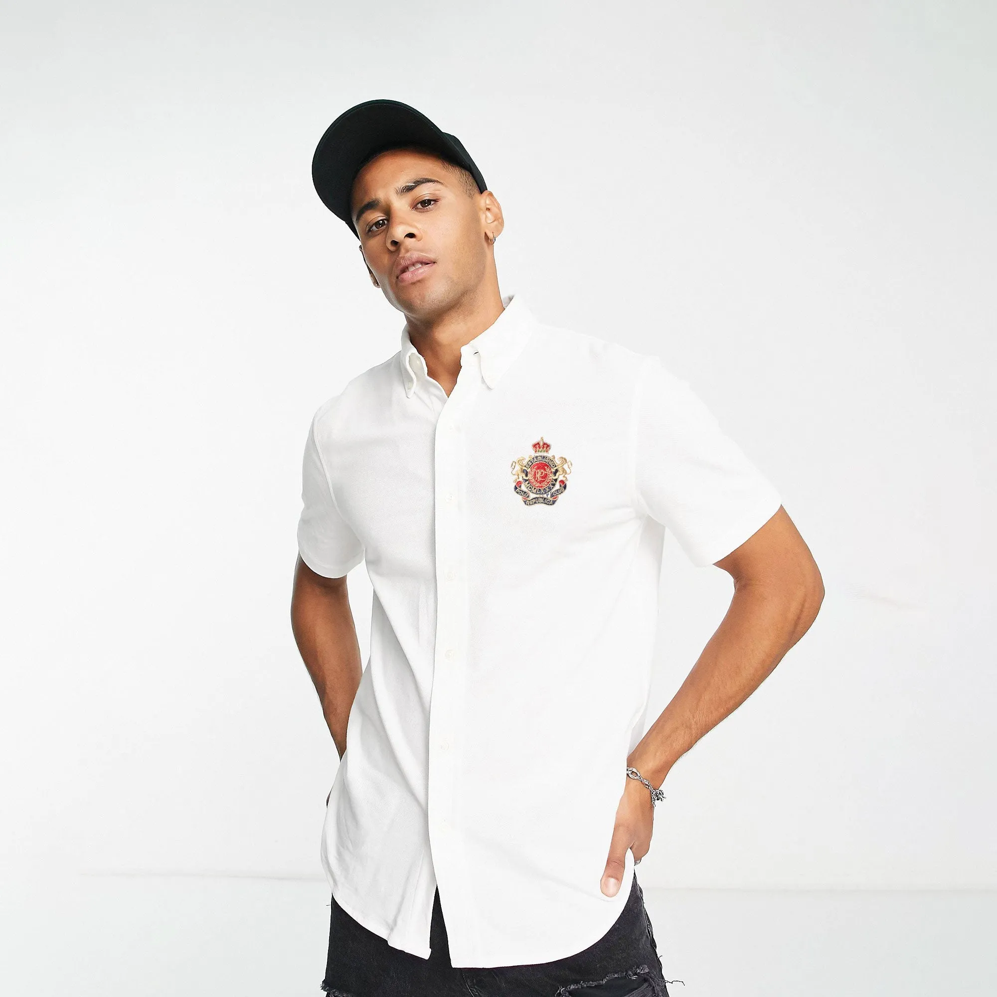 Polo Republica Men's Crest Embroidered Pique Casual Shirt