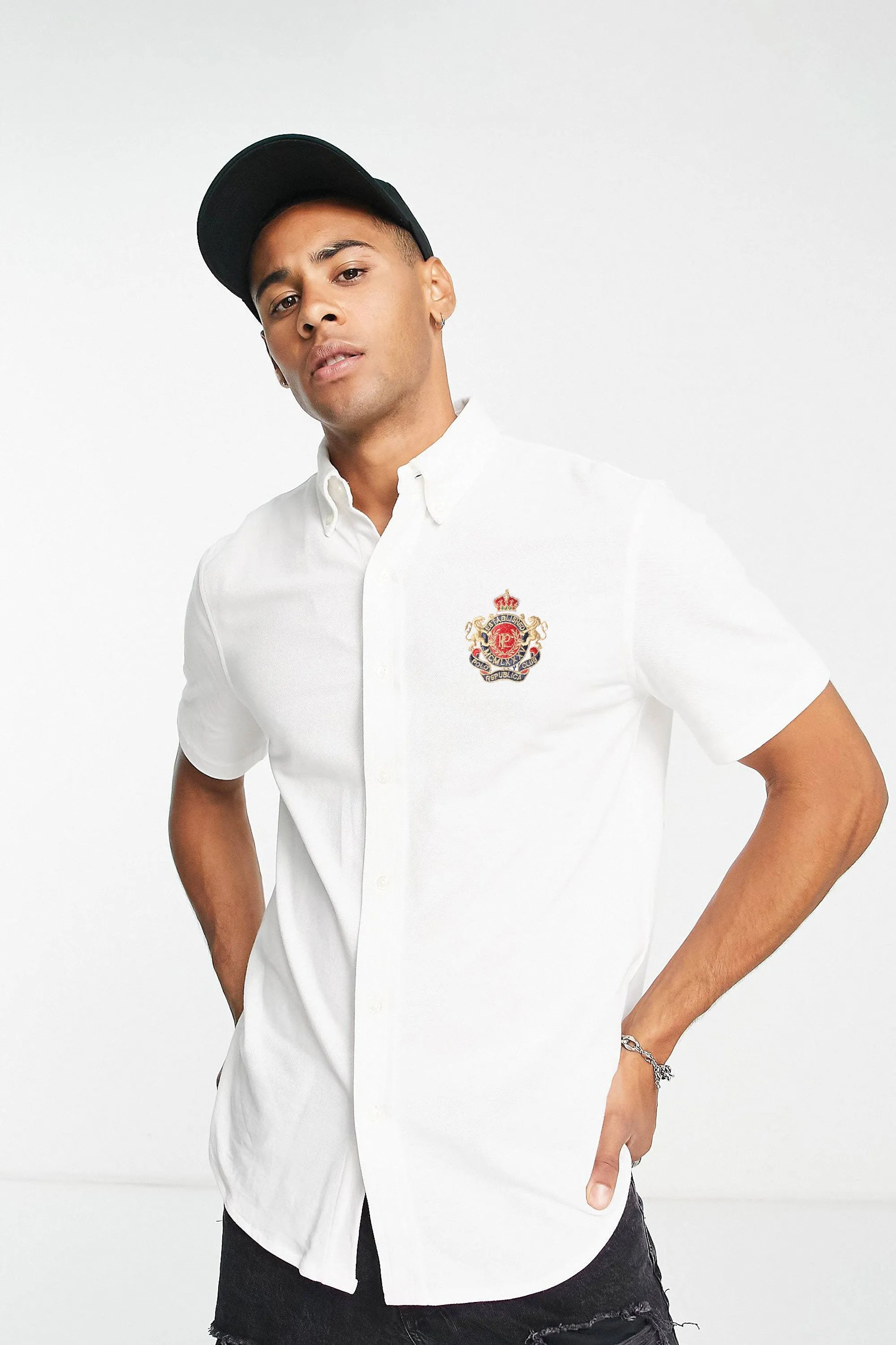 Polo Republica Men's Crest Embroidered Pique Casual Shirt