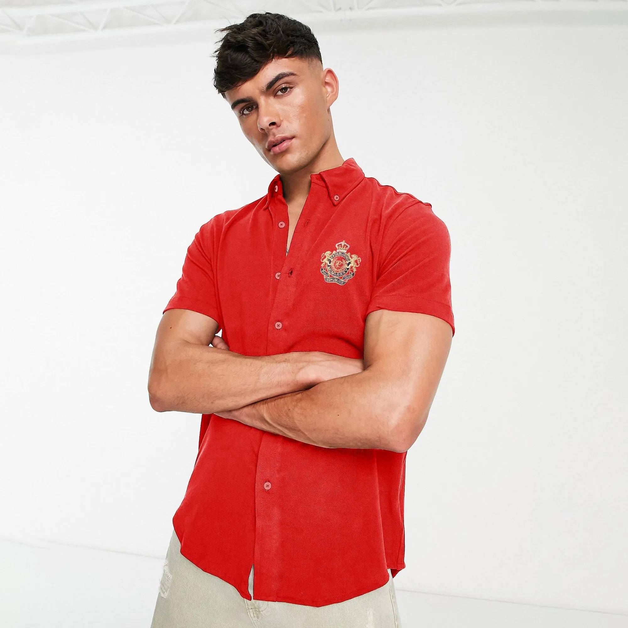 Polo Republica Men's Crest Embroidered Pique Casual Shirt