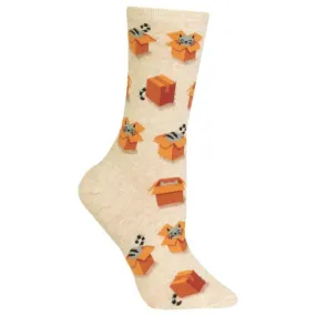 "Cats in Boxes" Cotton Crew Socks by Hot Sox - Medium "Cats in Boxes" Cotton Crew Socks by Hot Sox - Medium