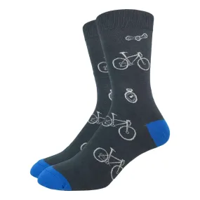 "Grey and Blue Bicycle" Cotton Crew Socks by Good Luck Sock - Large "Grey and Blue Bicycle" Cotton Crew Socks by Good Luck Sock - Large