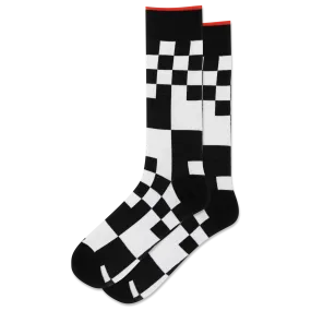 "Mixed Grid" Cotton Crew Socks by Hot Sox - Large "Mixed Grid" Cotton Crew Socks by Hot Sox - Large