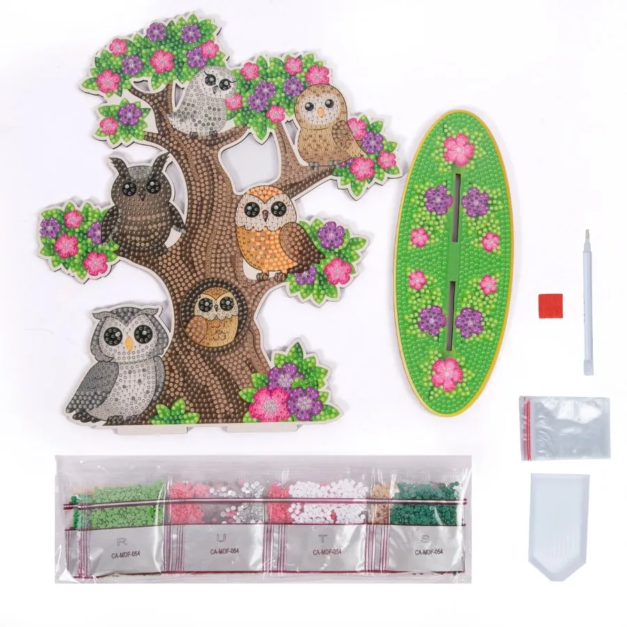 "Owl Tree" Crystal Art Wooden Decoration