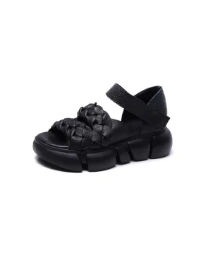 Retro Leather Braid Open Toe Platform Sandals Retro Leather Braid Open Toe Platform Sandals