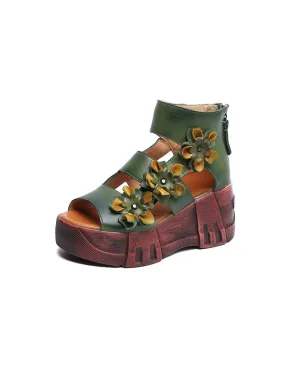 Retro Leather Flower Open Toe Platform Sandals Retro Leather Flower Open Toe Platform Sandals