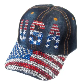 Rhinestone Denim Bling USA Hat Rhinestone Denim Bling USA Hat