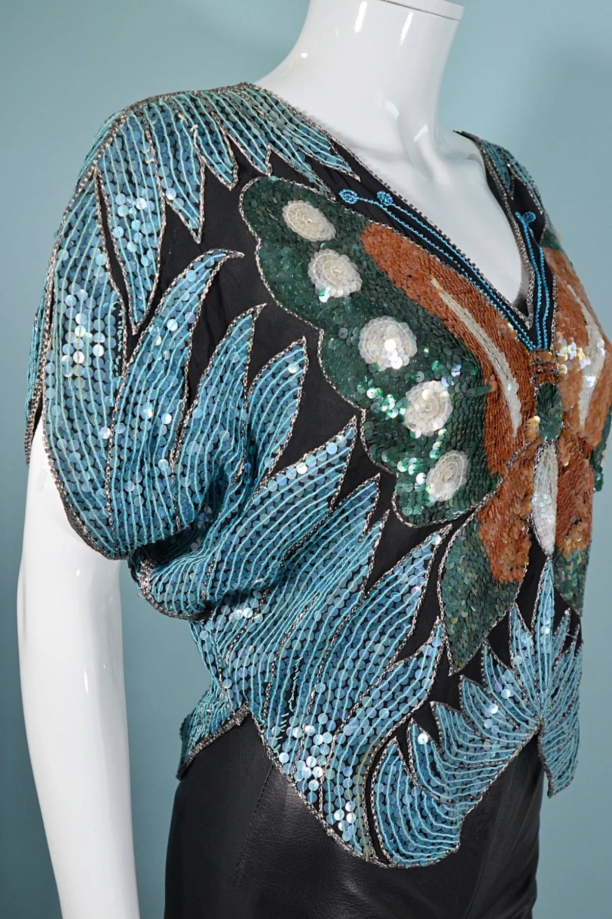 SOLD Vintage 70s Sequin Butterfly Top,  Boho Disco Art Deco