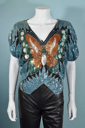 SOLD Vintage 70s Sequin Butterfly Top,  Boho Disco Art Deco SOLD Vintage 70s Sequin Butterfly Top,  Boho Disco Art Deco