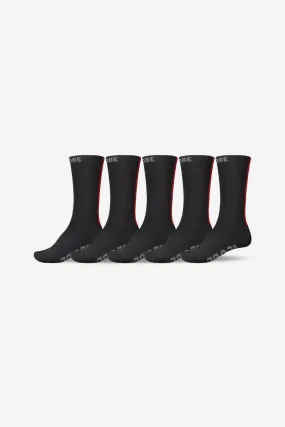 Stripe Hi Crew Sock 5 Pack - Black/Red Stripe Hi Crew Sock 5 Pack - Black/Red
