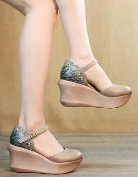 Summer Retro Leather Wedge Heels Ladies Shoes Summer Retro Leather Wedge Heels Ladies Shoes