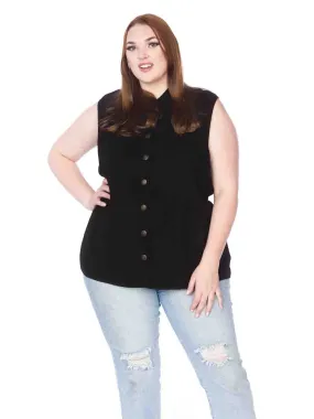 Tianello Plus Sized TENCEL™ "Vine" Cotton Jacquard Sleeveless "Oxford" Vest Jacket-Lined...  with Side Pockets Tianello Plus Sized TENCEL™ "Vine" Cotton Jacquard Sleeveless "Oxford" Vest Jacket-Lined...  with Side Pockets
