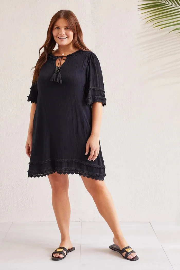 Tri 892V Flowy Dress with Trim Details