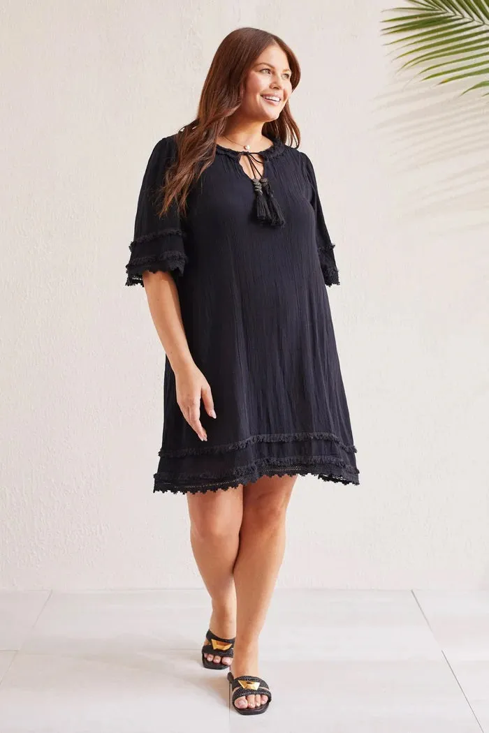 Tri 892V Flowy Dress with Trim Details