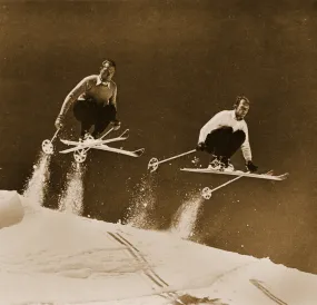 Vintage Ski Photo - Two Skiers Jumping Vintage Ski Photo - Two Skiers Jumping