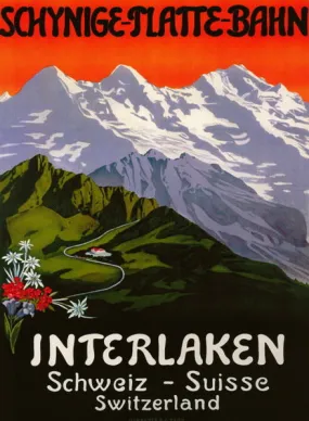 Vintage Ski Poster - Interlaken Swiss Mountains Vintage Ski Poster - Interlaken Swiss Mountains