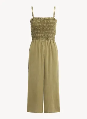 Wide Leg Smocked Ruffle Jumpsuit - French Olive Wide Leg Smocked Ruffle Jumpsuit - French Olive