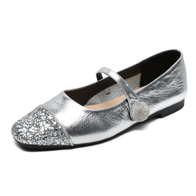 Women Retro Casual Leather Velcro Tape Flats