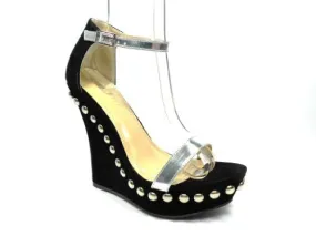 Women's Mallika-34 Embellishment Stud Meatallic Strap Wedge Sandals Women's Mallika-34 Embellishment Stud Meatallic Strap Wedge Sandals