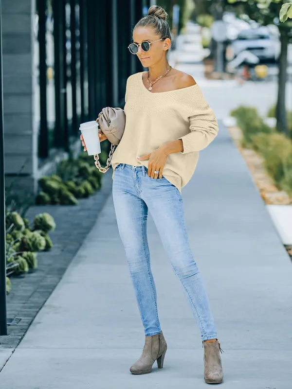 Women's V-Neck Loose Fit Textured Casual Jumper